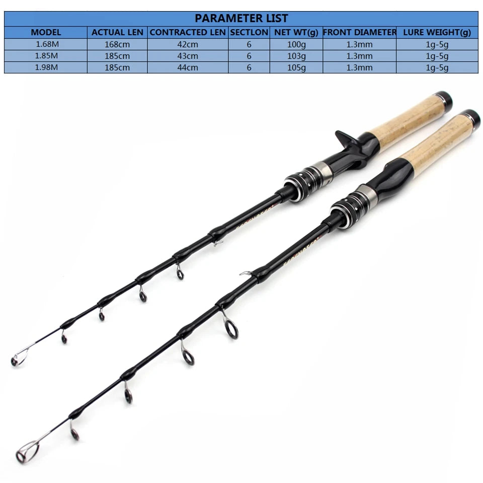 NEW 168cm 185cm 198cm ul power Carbon Telescopic Casting  Fishing Rod Lure Weight 1-5g Children beginners Catch small fish pole